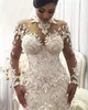 Azzaria Haute Русалка Свадебные платья Нигерия Высокая шея и полная спина Дубай Арабский замок Свадебные платья Плюс Размер Свадебное платье с длинным рукавом