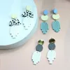 Boucles d'oreilles pendantes à la mode, pendentif géométrique en plastique, longues couches, or coréen, argile blanche, bijoux cadeau pour femmes