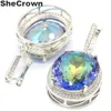 Shecrown Big Oval 22x18mm 17 5G Fire Rainbow Violet Mystic Topaz CZ Ladies 925 Silver Earrings 40x20mm 200923231U