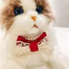 Dog Apparel Pearl Pet Necklace Red Plaid Christmas Cat Collar Accessories Bow Tie Neck Scarf Ring Neckchain Puppy