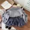 Pullover Girls Sweater 2023 Spring and Autumn Children s Fashionable Girl Baby Pink Lantern Sleeve Wool Ball Top 231214