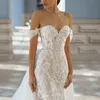 Saudi Arabia Full Lace Mermaid Wedding Dress With Detachable Train Sexy Off The Shoulder Bridal Gowns Charming Long Robe