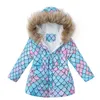 Veste d'hiver pour filles 3-6 ans, combinaison de ski pour enfants, manteaux chauds de sport, coton et polyester, col en fourrure douce, à capuche, Muumi rose 211007