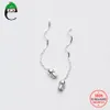 ElfoPlataSi 100% 925 Echte Sterling Zilveren Stud Oorbellen Kleine Skeletschedel 4 cm Gekoppelde Drop Stick Meisjes Vrienden Gift XY813255B