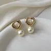 Stud Earrings Cute Gold Color Love Heart For Woman Accessories Elegant Simulation White Pink Pearl Earings Women's Jewelry