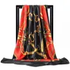 Scarves 90*90cm Luxury Brand Twill Silk Large Scarf Women Fashion Belt Pattern Satin Square lady Design Handkerchief Bandanna foulard 231214