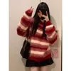 Womens Sweaters Christmas striped knitted sweater for womens round neck long sleeved colorful block velvet soft and warm pull winter 231213