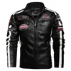 Herrjackor Autumn Motorcykel läderjacka Casual lapptäcke Vintage Overcoat Biker PU Embrodery Bomber Zipper Fleece Male 231214