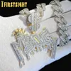 Chokers Iced Out Bling Crown Letters Money Pendant Necklace Two Tone Color CZ Zircon Dollar Symbol Necklaces Men's Hip Hop Jewelry 231214