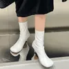 Boots 2023 Brand Design Women's Ankle Great Quality High Heels Vintage Square Big Toe Ladies Sock Booties Modern Shoes