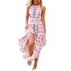 Casual klänningar högkvalitativ blommig tryck sommar 2023 Kvinnor Elegant Vintage Boho Long Maxi Dress Sexig backless Party Beach