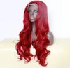 Sexig Bourgogne Red Body Wave Long Perk med babyhår Glueless Brasilianska syntetiska spetsfront peruker för svarta kvinnor Värmesmakt6303194