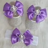 First Walkers Luxury Baby Girl Shoes Crown Bows Headband Set Crystal Princess born Pography Prop Toddler Walker Items 231213