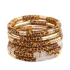 Strand Boho Elastic Golden Metal Disc Leopard Plastique en plastique Résine Bamboo Tube bracelets Bracelets pour femmes bijoux à la main BC487