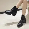 Ботинки, осень/зима 2023, женская обувь, черная, толстая, с коротким канистрой, женская в стиле британского ветра