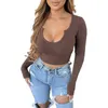 Women's T Shirts Solid Colour Stripe U Neck Long Sleeve Short Top Small Shirt For Women