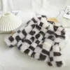 Jackets 2023 Winter Woven Spray Painted Contrast Imitation Fur Coat Girls' Short Round Neck Leather And One Piece