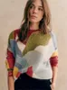 Kvinnors tröjor Multicolor Patchwork O Neck Knit Sweater Fashion Women Casual Gold Sequins Pullover 2023 Female Fall Winter Street Office Jumper 231214
