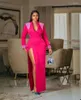 Women's Two Piece Pants Sexy Side Split Prom Dress Women Suit Long Blazer Appliqued Beads Jacket Fuchsia Pink Party Graduation Gown Custom