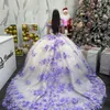 Lavendelfarbenes, schulterfreies Ballkleid für Mädchen, Quinceanera-Kleider mit Perlen, 3D-Blumen, Geburtstagsparty-Kleider, Schnürung am Rücken, Abschlussfeier