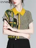 Women's Blouses Shirts EVNISI Yellow Printed Vintage Silk Shirt Women Summer 2022 New Top Loose Chiffon Plaid Pullover Blouse Casual Holiday Blouse YQ231214