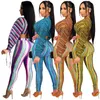 Женские брюки из двух предметов HAOYUAN, сексуальный комплект в полоску с принтом, осенняя одежда для женщин, спортивный костюм, укороченный топ и клубные наряды на день рождения, одинаковые комплекты