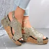 Sandalen Bling Cut Out Gold Frauen Casual Wedges Schuhe für eine Linie Schnalle Peep Toe Sommer Gladiator Sandalen