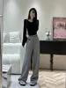 Pantalones de mujer cintura alta sueltos temperamento casual holgura sentido flacidez pierna ancha delgada mujeres