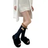 Women Socks Coral Fleece Knit Leg Cover Vintage Furry Trim Bow Warmer Long
