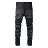 Guys Black Jeans Denim Skinny Fotits for Man Slim Biker Moto Hip Hop Straight Leg Vintage Distrest Streting膝