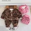 Pyjamas Autumn Winter Children Girls 2st kläder Set Love Cotton Coat Leopard Fleece Pant Baby Girl Loungewear Outfit Kids Girl Pajamas R231214