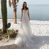 Backless Classic Sweep Train Wedding Dresses For Women Sleeveless Applique Fashionable Deep V-Neck Spaghetti A-Line Tulle