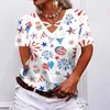 Damen T-Shirts Shirt Frauen Cold Gear Sommer Europäischer und amerikanischer Stil Damen bedruckte kurze Blusen für mit Spitze Frau V-Ausschnitt T-Shirt