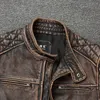 Veste de Moto Vintage en Faux cuir pour hommes, col montant, peau de vache naturelle, couche supérieure classique, costume de Moto, vêtements de motard, 231214