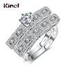 Anneaux de cluster Kinel Trendy Luxe CZ Zircon Bague de mariage Set Band pour les filles de mariée et les femmes Ladys Love Couple Paire Bijoux de fiançailles