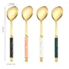 Coffee Scoops 1PC Stainless Steel Spoon Long Handle Teaspoon Ice Cream Dessert Snack Spoons Imitation Ceramic Kitchen Tools