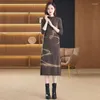 Robes décontractées Femmes coréennes tricot robe surdimensionnée 2023 automne vêtements d'hiver mode mince impression demi-col haut genou longueur femme pull