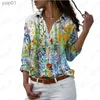 Женские блузки Рубашки 2023 Длинные женские рубашки больших размеров с отложным воротником Повседневный топ Элегантный весенне-осенний принт с пигментными цветными цветамиL231214