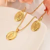 Mother Virgin Mary Necklace Earrings Set Yellow Solid Fine Gold GF Catholic Religious Country Set Gift For Women255P