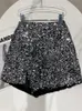 Women's Shorts Fashion Black Velvet Shorts for Women Shiny Sequined Versatile Short Pants Female Chic Clubwear Shorts Solid Pants High Street 231213