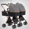 Barnvagnar# barnvagnar# tvilling baby barnvagnar 3 i 1 avtagbart högt landskap lättvikt vikning absorber dubbelt två sovkorgvagn q231215