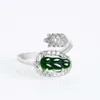 S925 Silver Natural Emerald Leaf Ring Ring Fashion Women's D096