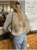 Kadınlar Kürk zarif katı kabarık kısa ceket kadınlar moda uzun kollu gevşek sıcak sahte ceket 2023 Sonbahar Kış Lady High Street Outwear