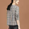 Blusas de mujer Camisas Casual Todo fósforo Enrejado Un solo pecho Primavera Otoño Blusa Mujer Clásico Manga larga O-cuello Moda Oficina Camisa de gasa YQ231214