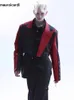 Мужские куртки Mauroicardi, весна-осень, крутая короткая черно-красная куртка из искусственной кожи с цветными блоками, мужской пиджак с длинными рукавами на шнуровке 2023 231214