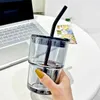 Bicchieri Bicchieri Tazza per bevanda Tazze in vetro resistenti al calore Tè al latte Caffè casual Cannuccia di bambù creativa Bicchieri per uso domestico e ufficio LT715