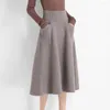 スカートの女性秋の冬のスカートニットエラスティックハイウエスト太い柔らかい暖かい伸縮性のあるソリッドソリッドカラールーズビッグスイングAラインポケットミッドカーフl