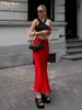 Юбки Clacive, повседневная красная атласная женская юбка, мода 2023, тонкая, с высокой талией, до щиколотки, элегантная, простая, шелковистая, однотонная, женская