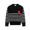 Amis Sweater Unisex Luxury Paris Designer Striped Round Neck Turtleneck Jumper France Fashion Men's a Letter Red Heart Printed Casual Cotton Hoodie Women's Pull Sx38