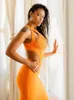 Vestidos casuais hqbory sexy laranja bandage vestido 2023 verão mulheres keyhole cruz bodycon oco festa clube criss qualidade xl vestidos